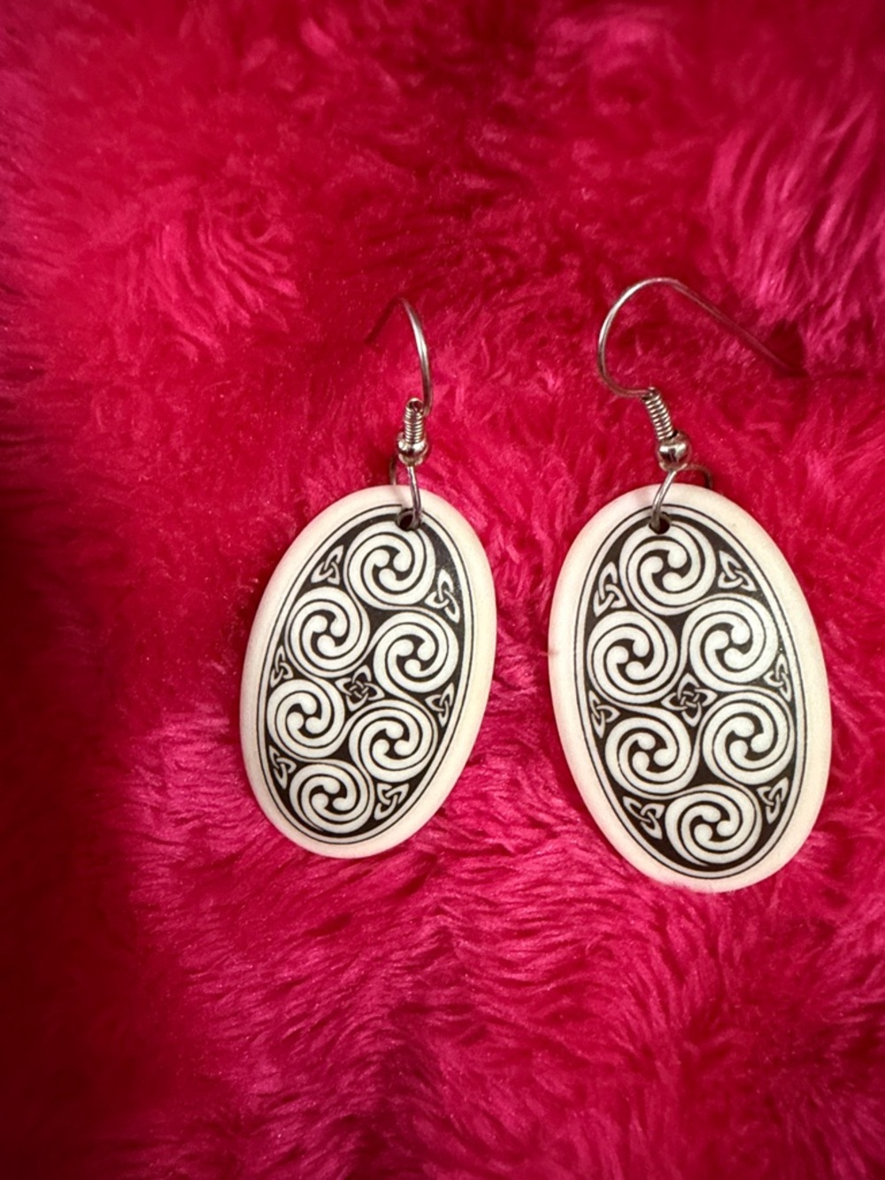 Black & cream Swirl Oval Drop Earrings - Women Jewelry